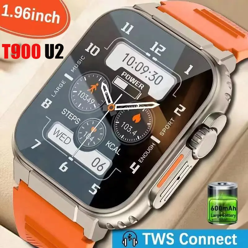 Jam tangan pintar T900 U2 Pria Wanita, arloji cerdas 49mm 2024 NFC baru, pelacak GPS Bluetooth panggilan musik BT pengisian daya nirkabel