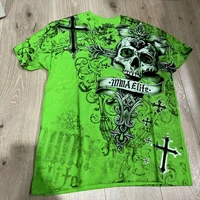 MMA ELITE-Camiseta verde Y2K con estampado de calavera cruzada para hombre, ropa de calle holgada, camiseta gráfica de gran tamaño que brilla en la oscuridad, Tops populares Ins para fiesta