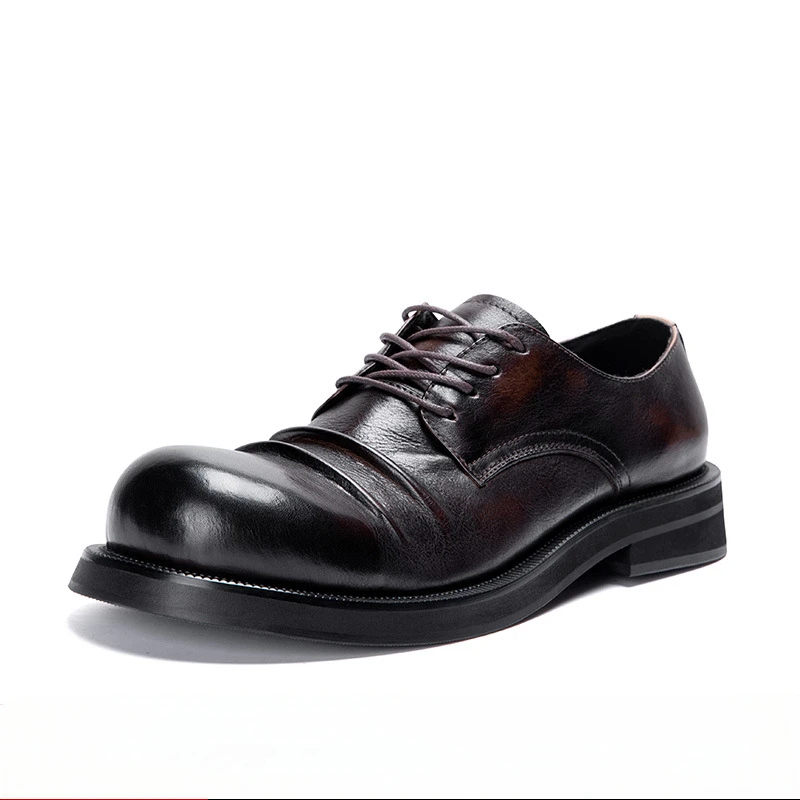 

Lace Up Dress Derby Shoes Men's Genuine Leather Calfskin Round Toe Brogues Oxfords Formal Business Daily Footwear Handmade