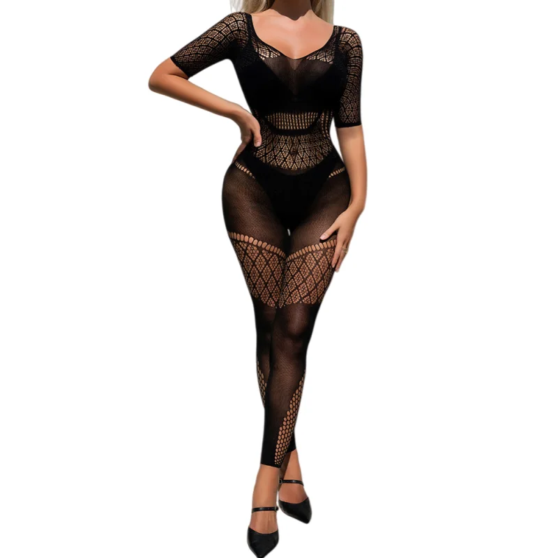 Women's Sheer Fishnet Bodystocking Plus Size Sexy One Piece Lingerie Alluring Open Crotch Romper Party Nightwear Outfit  sexy