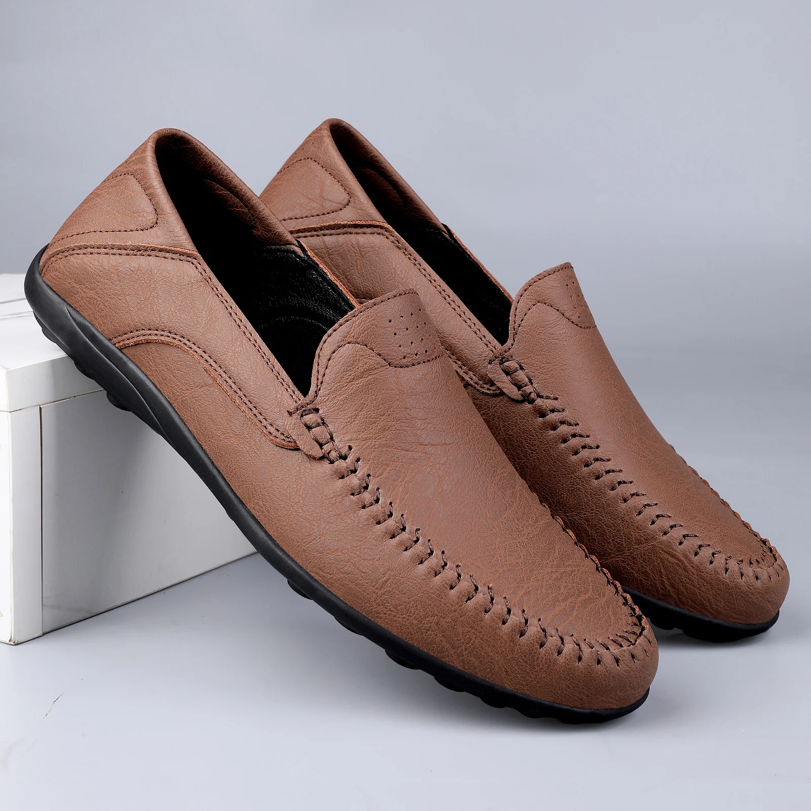 Leather Men Shoes Casual 2025  Men Loafers Moccasins Summer Breathable Slip on Boat Shoes Brand Driving Shoes Plus Size 37-47