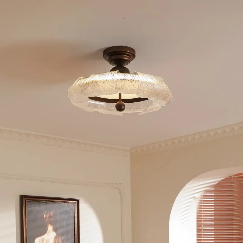 

SANDYHA French Retro LED Ceiling Light Glass Lampshade Living Room Bedroom Study Lighting Fixture Vintage Home Decor