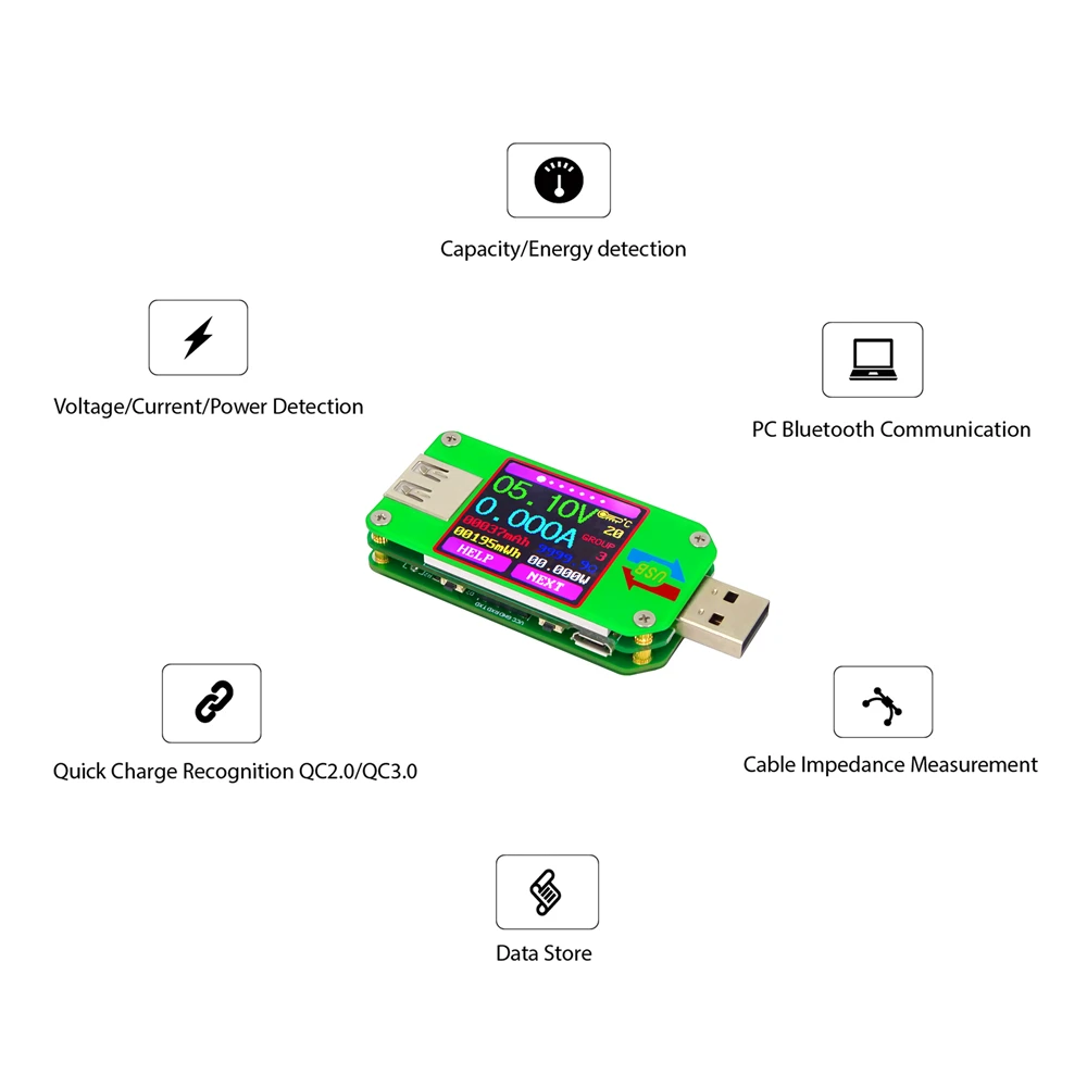 UM24 USB 2.0 لون LED عرض تيار مستمر الفولتميتر الرقمي مقياس التيار الكهربائي المتعدد كابل المقاومة الجهد الحالي USB تستر