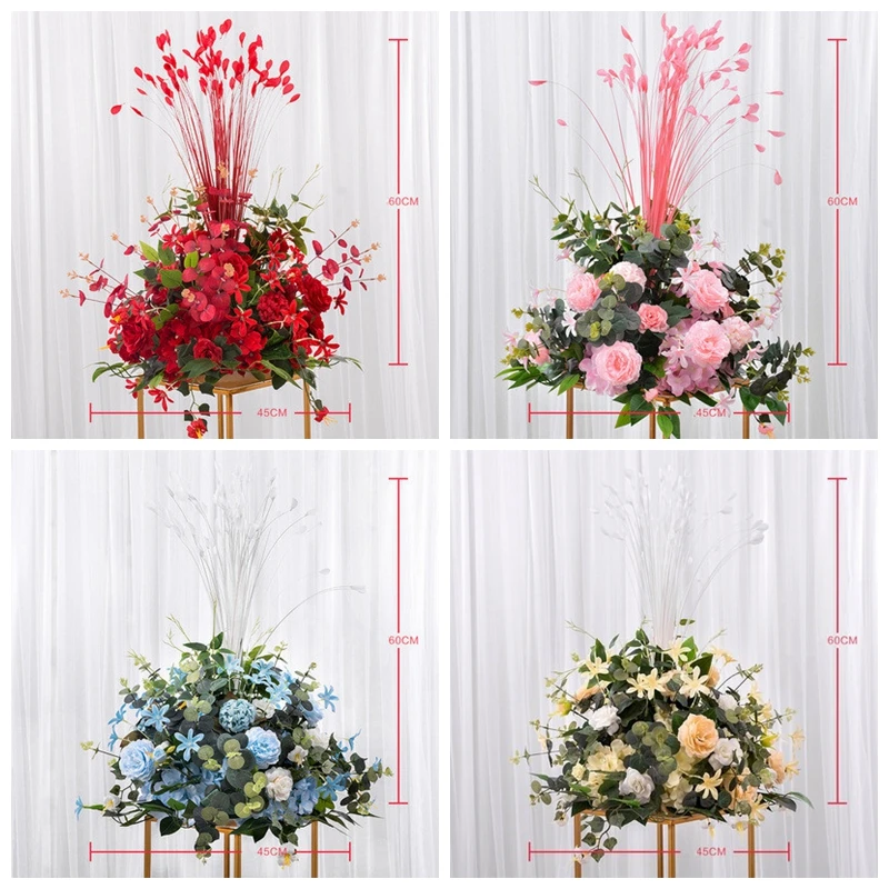 60cm Wedding Table Centerpieces Artificial Flower Ball Rose Pompom Greenery Party Event Stage Road Lead Wedding Props Bouquet