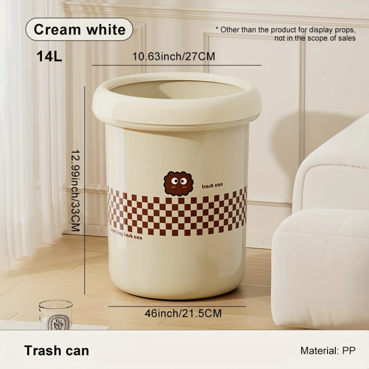 Cute Plastic Garbage Can, With Pressure Ring, Round Garbage Bin Without Lid, Large Caliber Trash Can, Kitchen Living Room Bathro