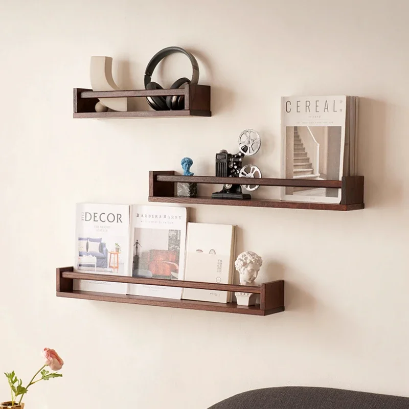 Wall shelf Wall-mounted solid wood bedroom magazine rack Bedside shelf Living room Kitchen storage bookshelf