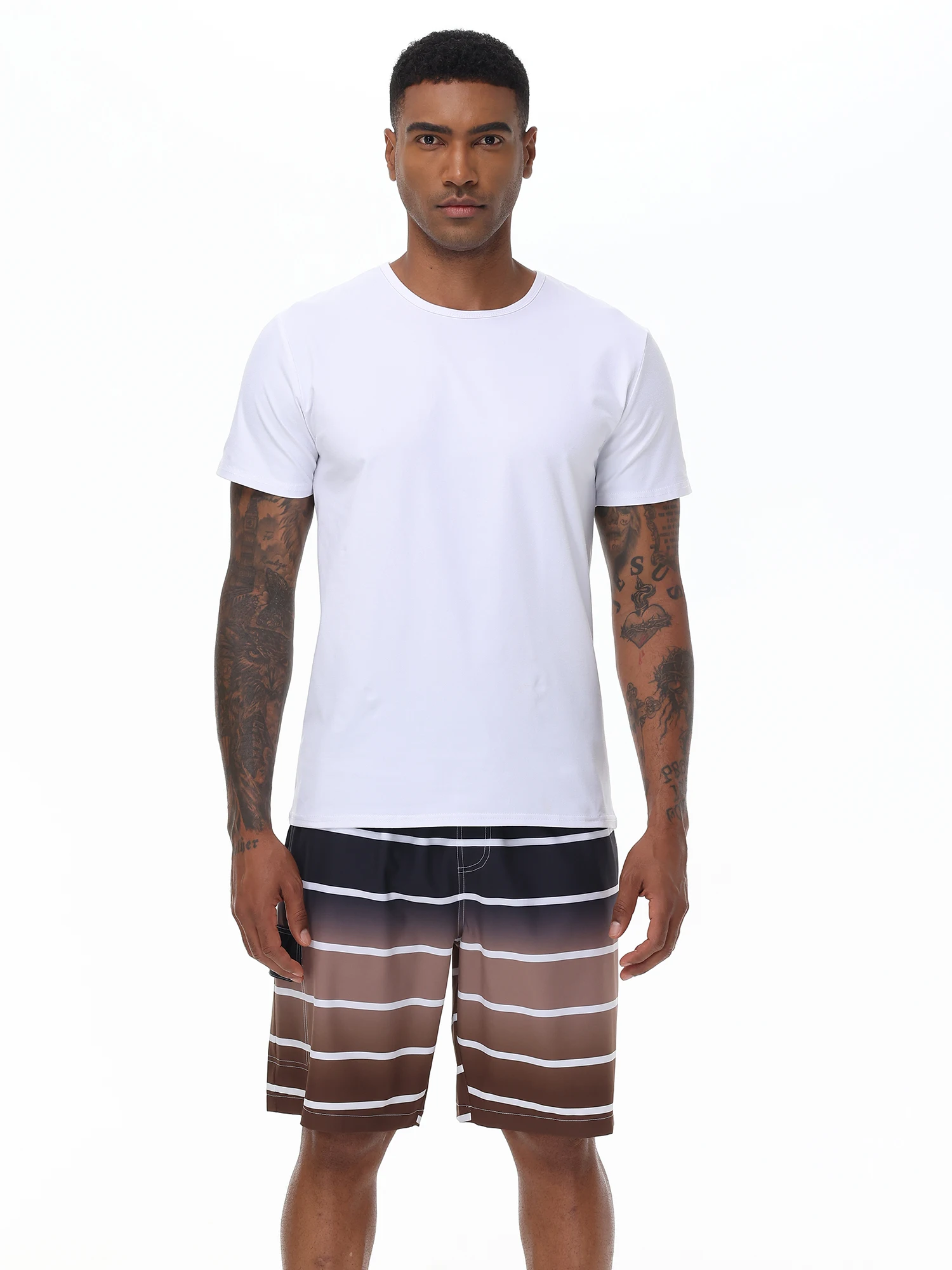 Men's Strip Swim Trunks Board Swimming Shorts Quick Dry Beach Shorts with Zipper Pockets and Mesh Lining