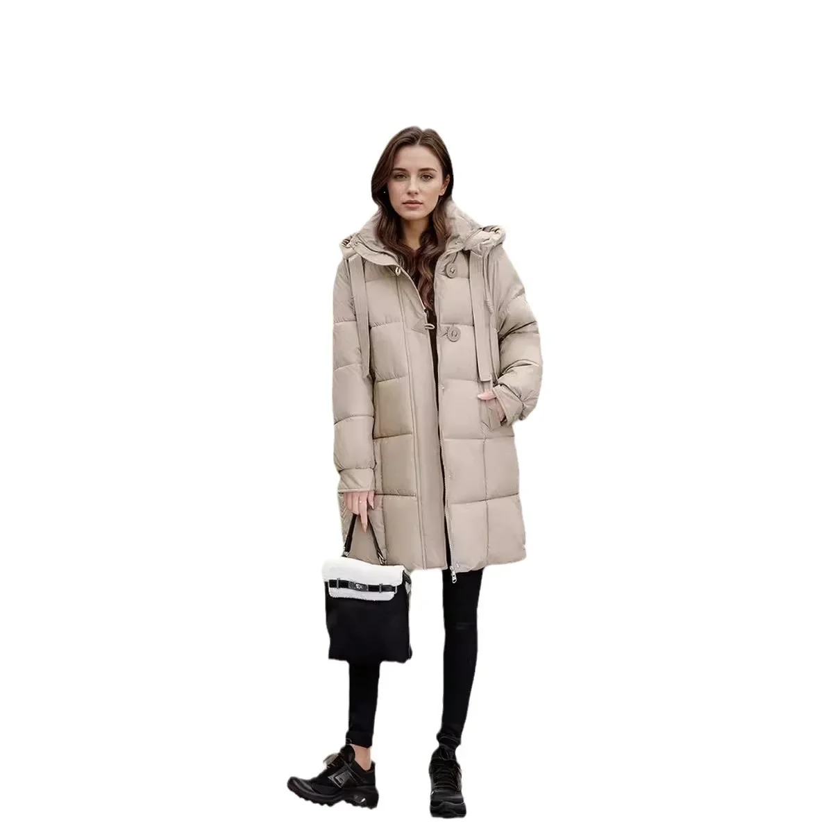 2025 Winter Women's New Jacket Thickened Warm Hooded Wrap The Buttocks Parkas Female Thicken Pure Color Casual Cotton Jacket