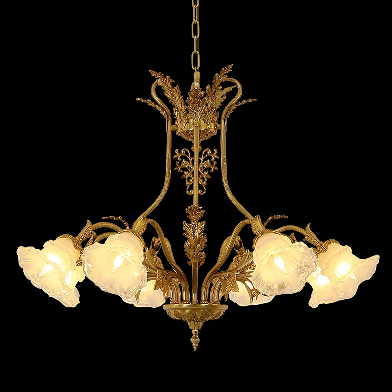 

JewelleryTop Medieval Rococo Style Hanging Lamps Led Glass with Flower Lampshade Chandelier