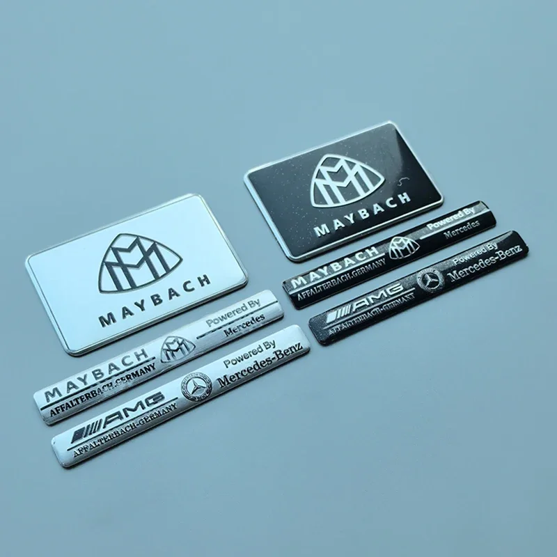 Квадратная и длинная тонкая алюминиевая этикетка-наклейка, эмблема автомобиля для Mercedes Benz Maybach AMG Star Wheat B, значок с логотипом, черный, серебристый цвет