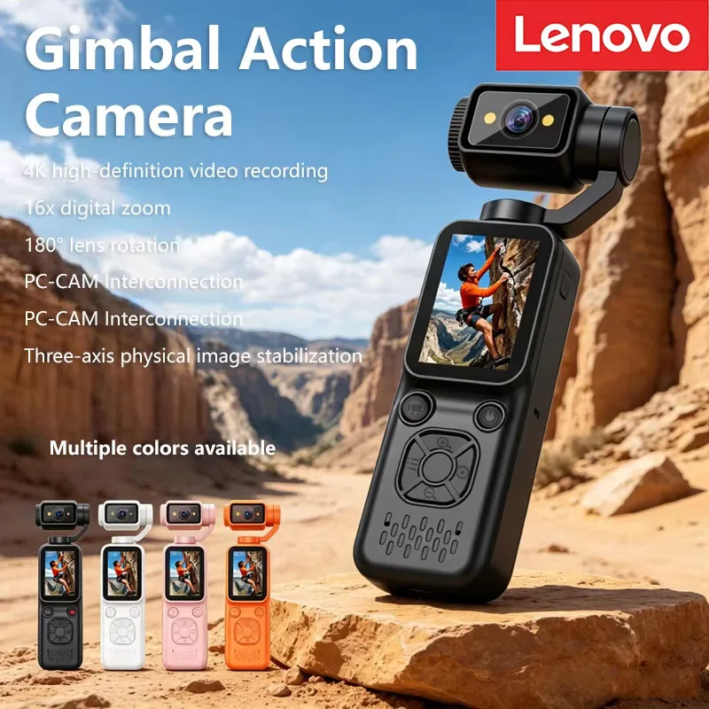 Nowa kamera sportowa Lenovo 4K HD, przenośna, z stabilizatorem, idealna do filmowania na zewnątrz, do tworzenia vlogów, kieszonkowa kamera z funkcją śledzenia twarzy.