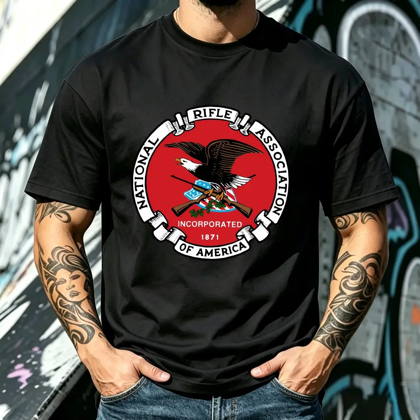 washed T Shirt National Rifle Association NRA USA Firearms AR 15 Black Size S 5XL long or short sleeves vintage Washed