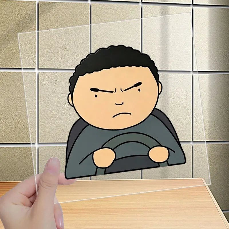 2D Flat Angry Cartoon Driver Vinyl Sticker 1Pc, Waterproof UV Resistant, for Car Luggage Phone Cup Decor, Holiday Gift