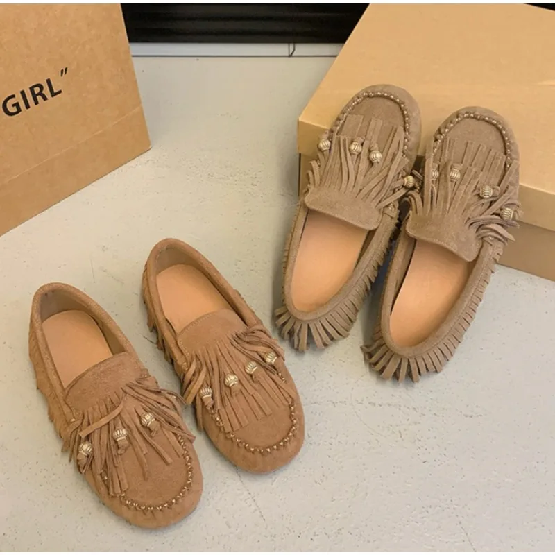 

Женские туфли на плоской подошве, новинка 2026, женские лоферы с кисточками, балетки Мэри Джейн большого размера для женщин