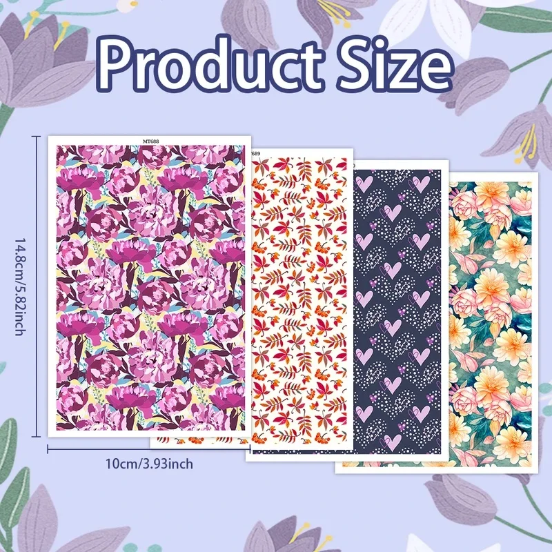 Fragrant Blossom & Leaves Polymer Clay Transfer Paper, Love Heart Prints Water Soluble Decals for DIY Handmade Earring Jewelry
