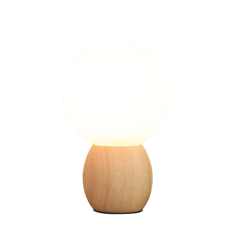 

Creative Nordic solid wood milky white glass ball table lamp bedroom bedside lamp