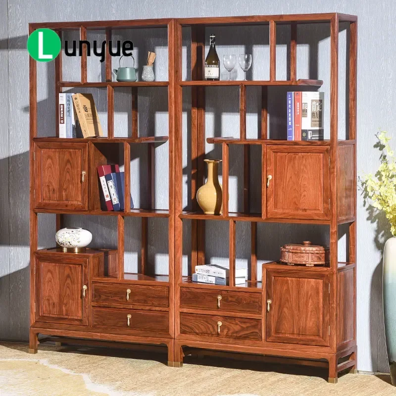 Solid Wood Chinese Bogu Rack Antique Display Cabinet Mahogany   Pavilion Tea Storage Shelf Combination Furniture for