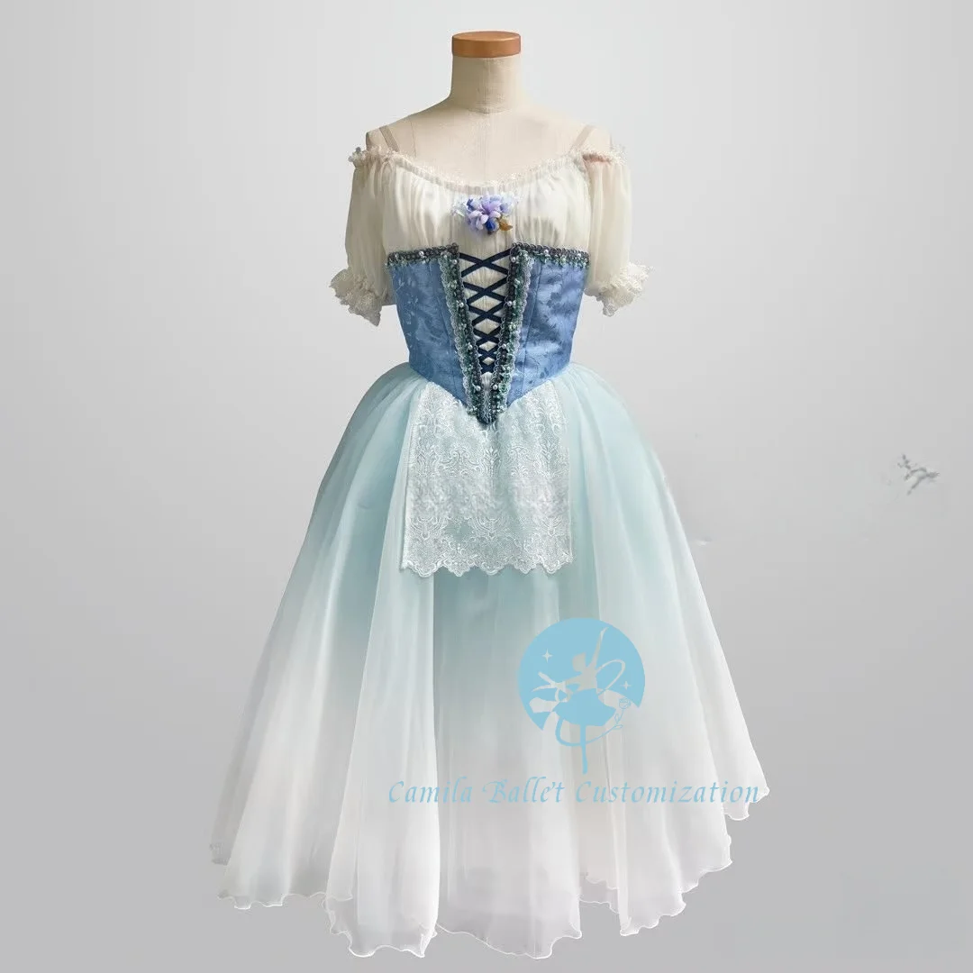 

High-end new custom blue gradient gisele daughter Geberia ballet performance long tulle skirt suitable for adults and children