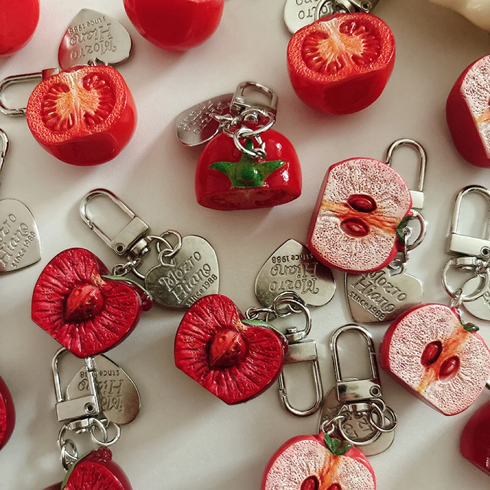 1/3/5PCS Cute 3D Red Tomato Cherry Keychain Resin Fruit Charm Pendant for Phone Case/Bag Ideal Birthday Gift for Women