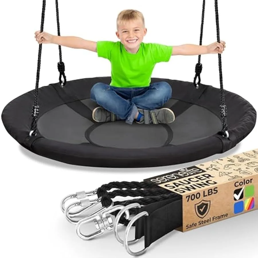 Saucer Swing with Hang Kit Outdoor Tree Swing with Swivel Spinner for Black