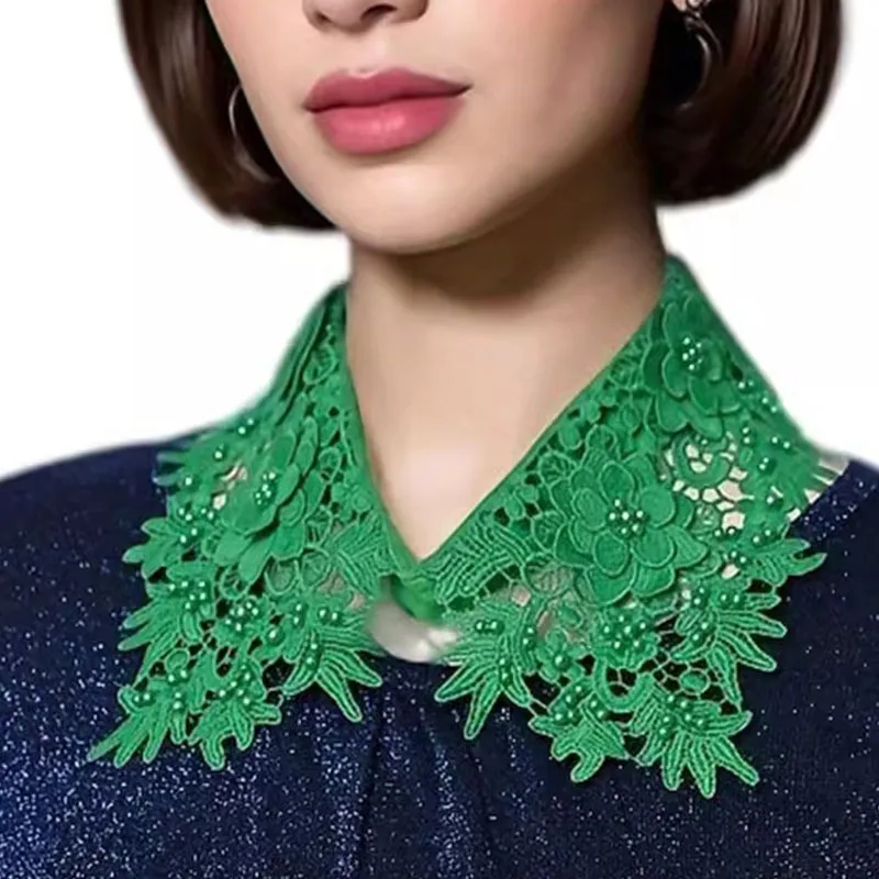 Lace Black White Fake Collar Tie Beading Detachable Collar Shirt False Collar Woman Blouse Top Dickey Detachable Lapel Necklace