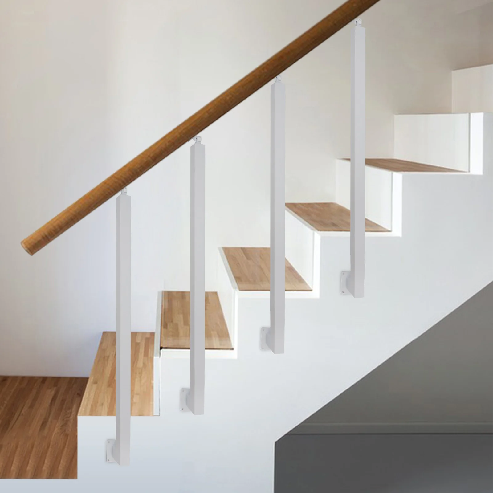 4 Pieces of 100cm Stair Railing Side Installation - White, , , Suitable for Staircases, Villas, Entrances, Corridors