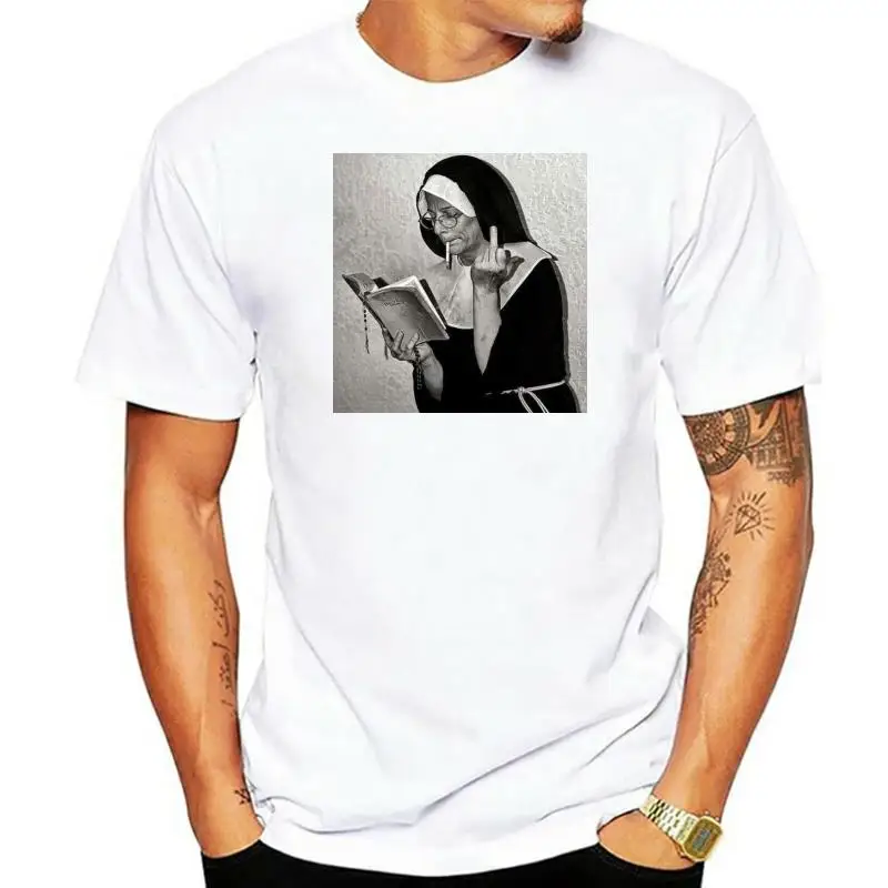 Nun Middle Finger Attitude T Shirt Men Women Unisex Top Men O-neck Short Sleeve Tshirt Cotton Tees Streetwear