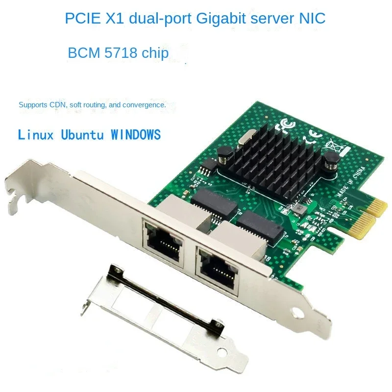 Cable NIC RJ45 para servidor Gigabit de doble puerto PCIE X1 compatible con WOL PXE VLAN BCM5718