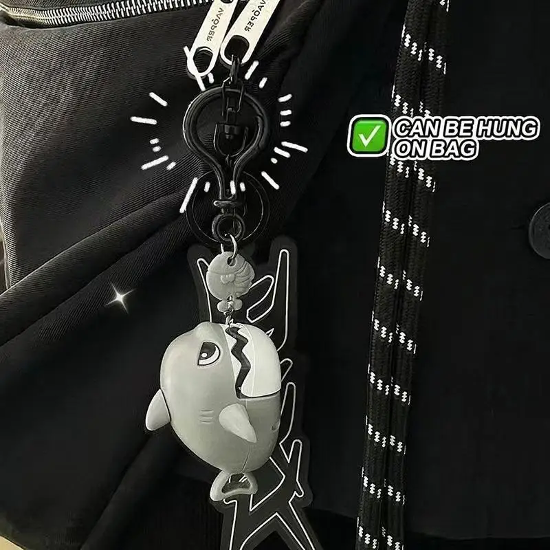 Pull String Snapping Shark Keychain With Interactive Bite Feature And Cute Cartoon Design For Backpack Decor Gifts For Kids Tee