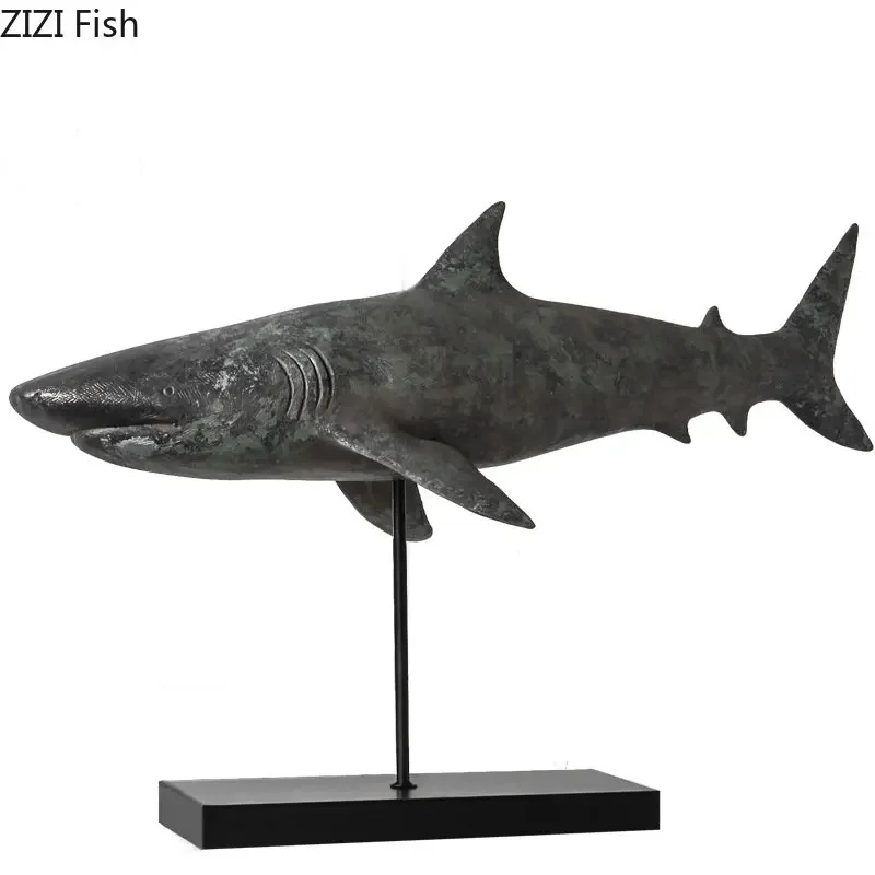 Simulated Animal Model Shark Statue Room Aesthetics Desk Decoration Retro Shark Sculpture Resin Ornaments Vintage Home Decor