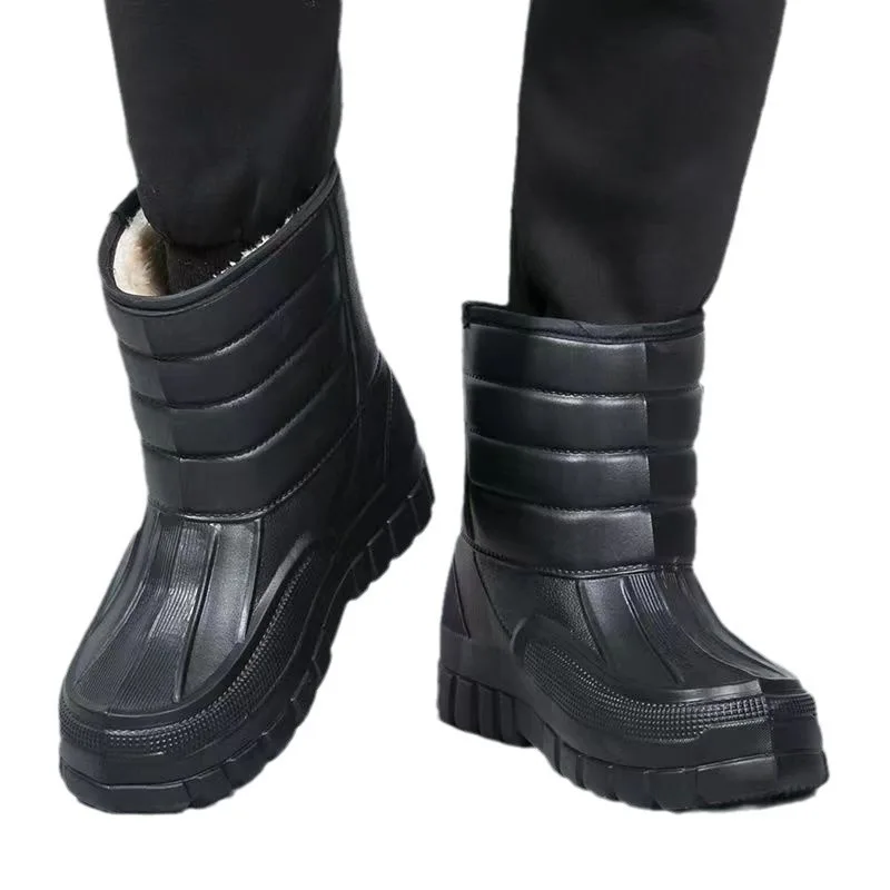 2026 Thickened Fleece Lined Mid-Calf Snow Boots Men's Outdoor Fishing Shoes Waterproof Winter Boots Large Size Sea Fishing Shoes gallery 5