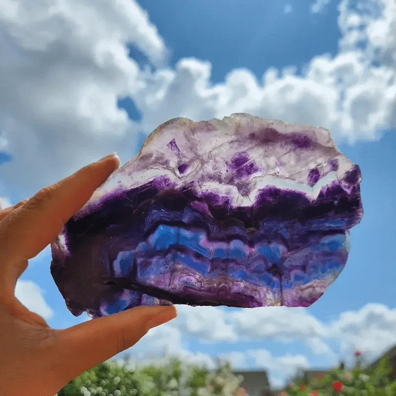 1pc Natural Crystal Rainbow Fluorite Slab, Original Quartz Crystals Interwoven with Colorful Crystals