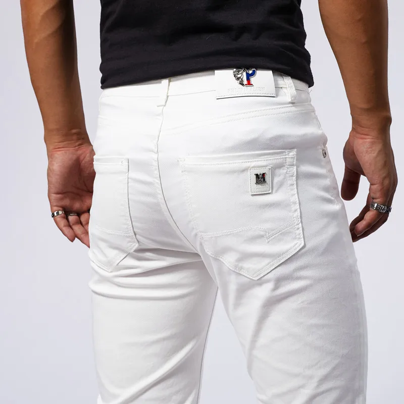 Witte Muscle Jeans Heren Strakke Stretch Zacht Comfortabel Ademend Zomer Dunne Mode Slim Fit Skinny Broek