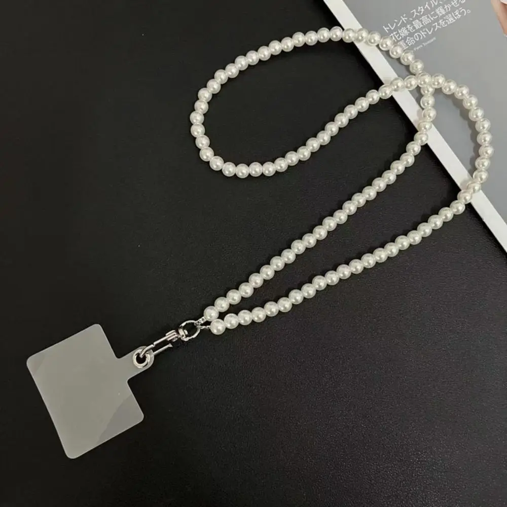 Phone Lanyard Long Crossbody Necklace Chain Hand-beaded Plastic Pearl Strap Anti-lost Sling Universal Clip Bag for Phone Case