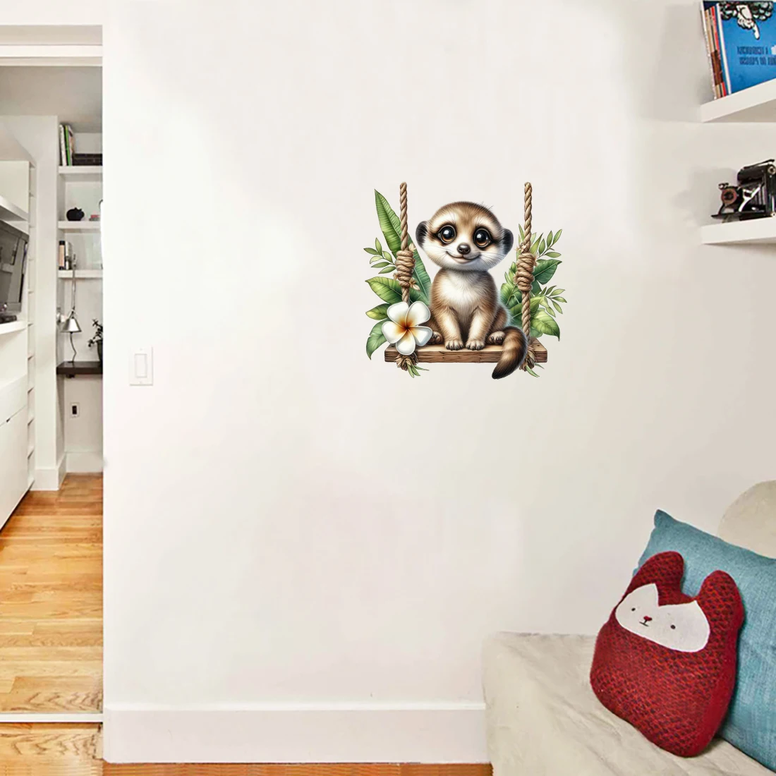 Three Ratels QB75 Small animals swinging  cartoon wall stickers for kid bedroom kindergarten corridor decoration