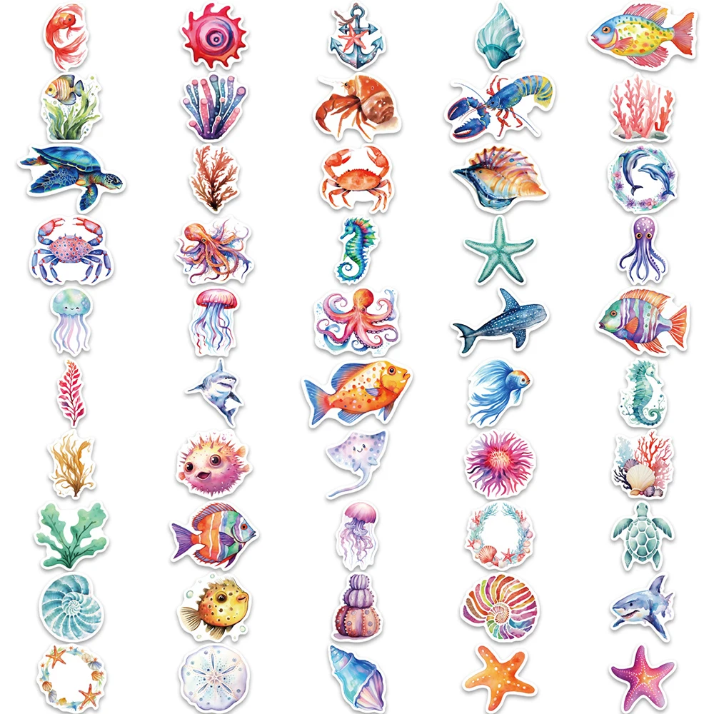 10/30/50/100pcs Ocean Cartoon Sea Turtle Shrimp Starfish Stickers DIY Laptop Luggage Skateboard Graffiti Decals Fun for Kid Gift