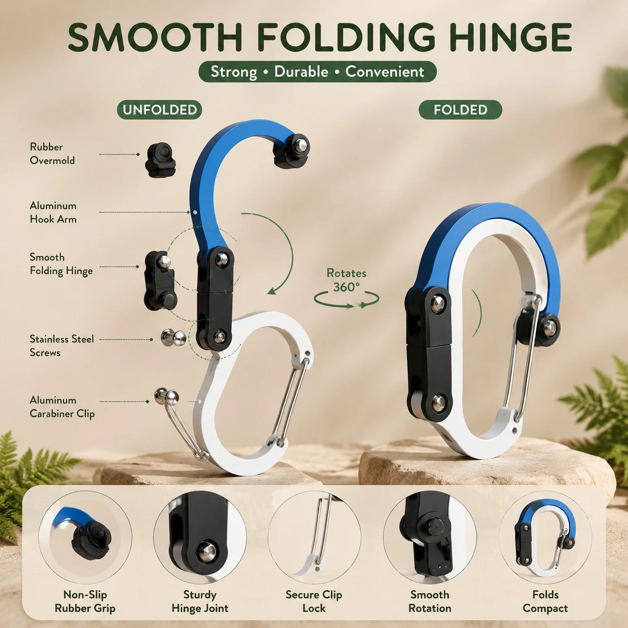 TRALOW Karabiner-Ausrüstungsclip und Haken zum Aufhängen von robusten Artikeln, Camping-Rucksäcken, Koffern, Kajaks, Fahrrädern im Freien – Detail 2