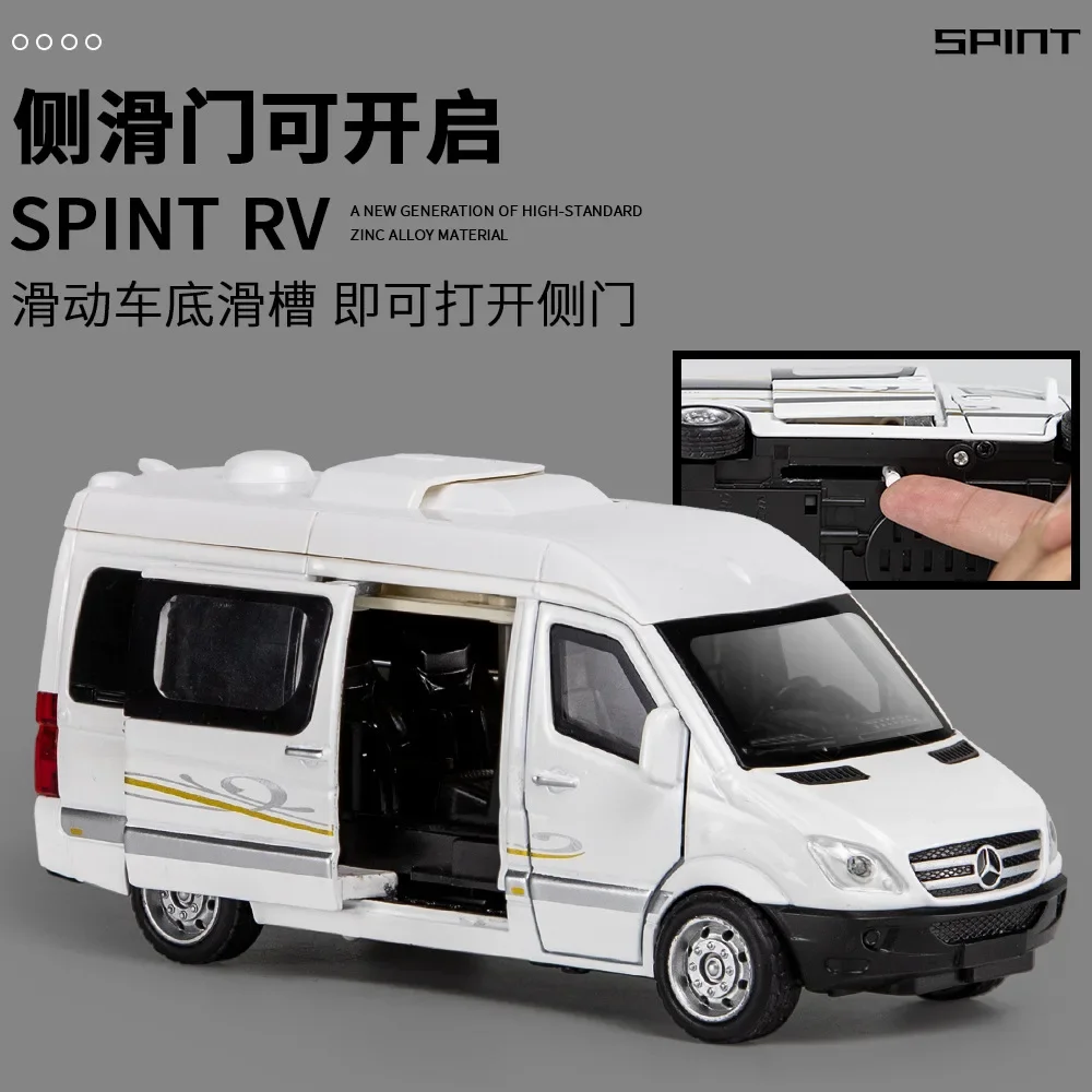 1:32 Mercedes-Benz Sprinter Motorhome Diecast Car Metal Model With Light And Sound Pull Back car Alloy Toy Collection For Gifts