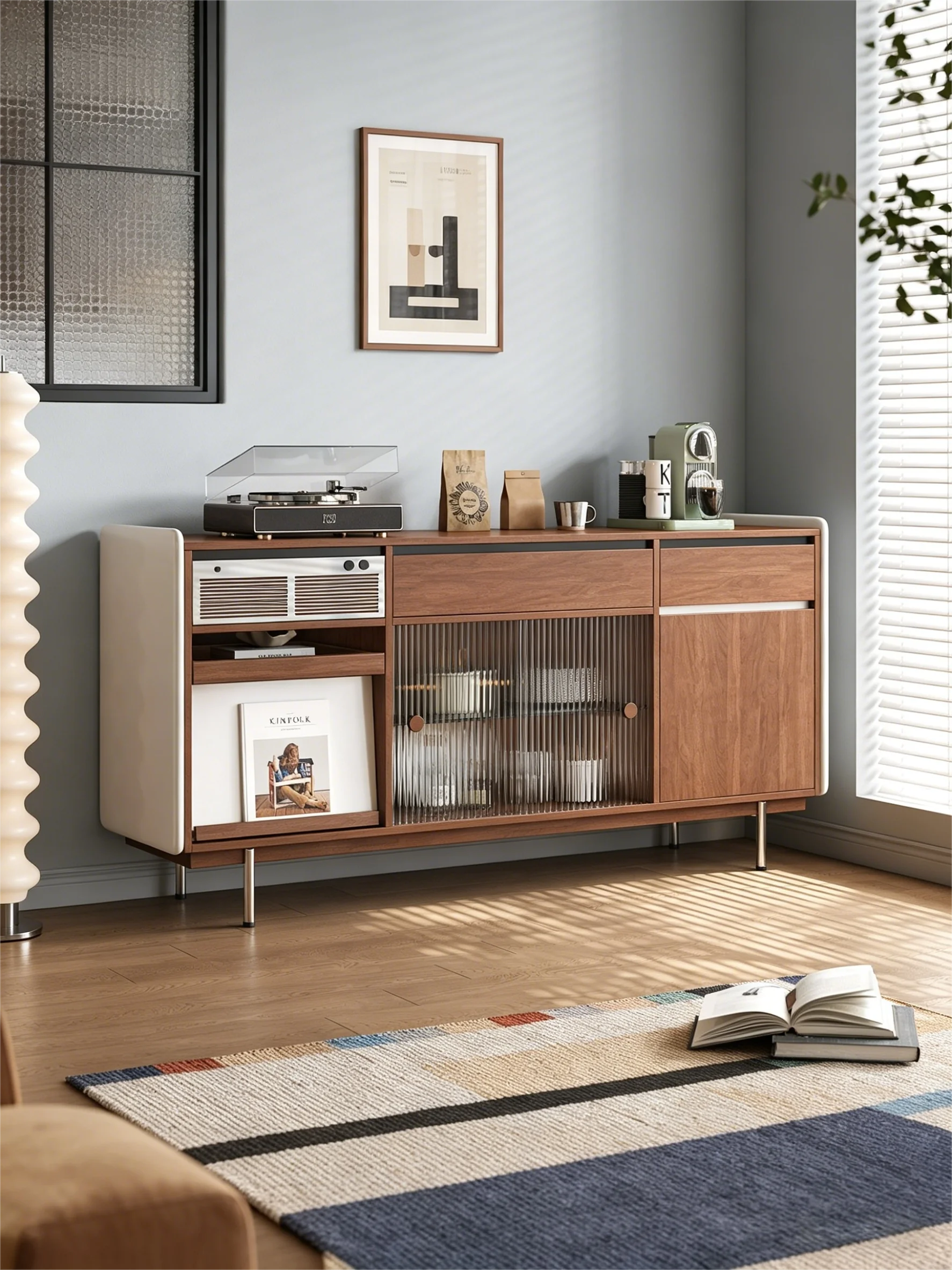 CXX solid wood dining side cabinet, antique living room locker, integrated tea cabinet against the wall