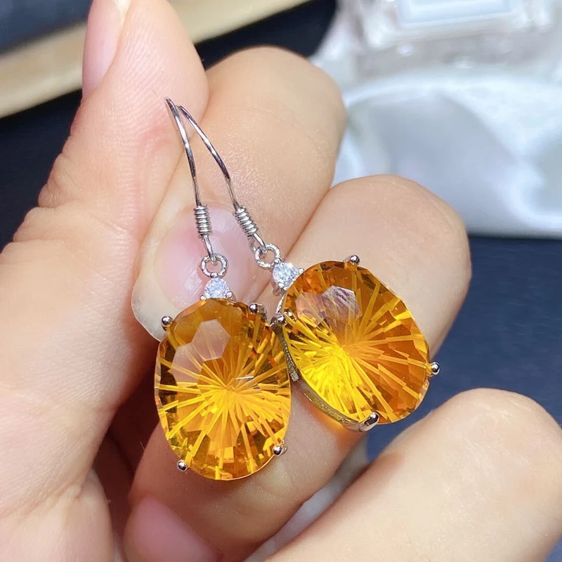 Large Natural Citrine Earrings Sterling Silver 925  Sales with Free Shipping Clearance Sale Earrings for Women