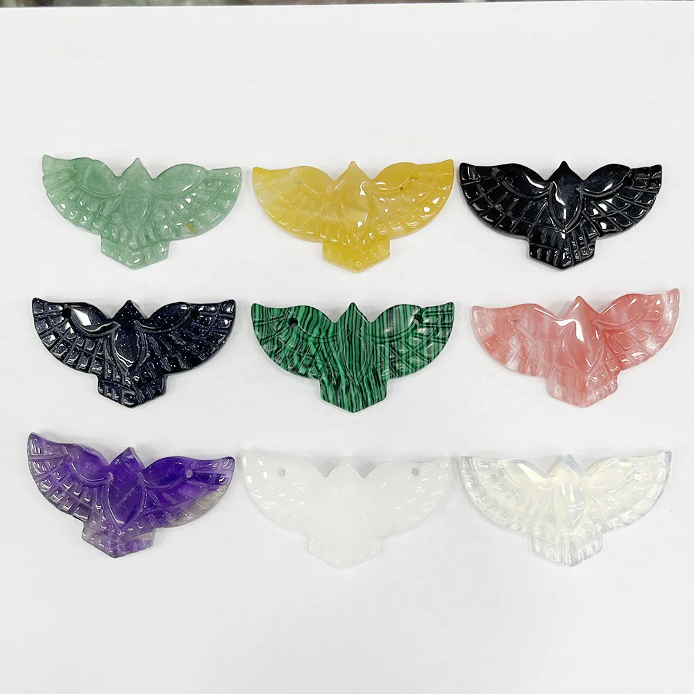 

2pc Fashion Natural gem Stone Carved Eagle Necklace pendant for jewelry making Charm accessories 50x27MM DIY personality gift