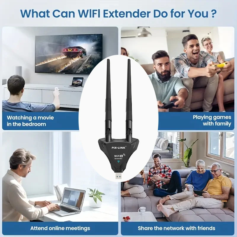 픽스링크 1800Mbps WiFi6 확장기 증폭기 리피터 |   듀얼 밴드 2.4G/5GHz 무선 신호 증폭기(2개 안테나 포함) UE09AX