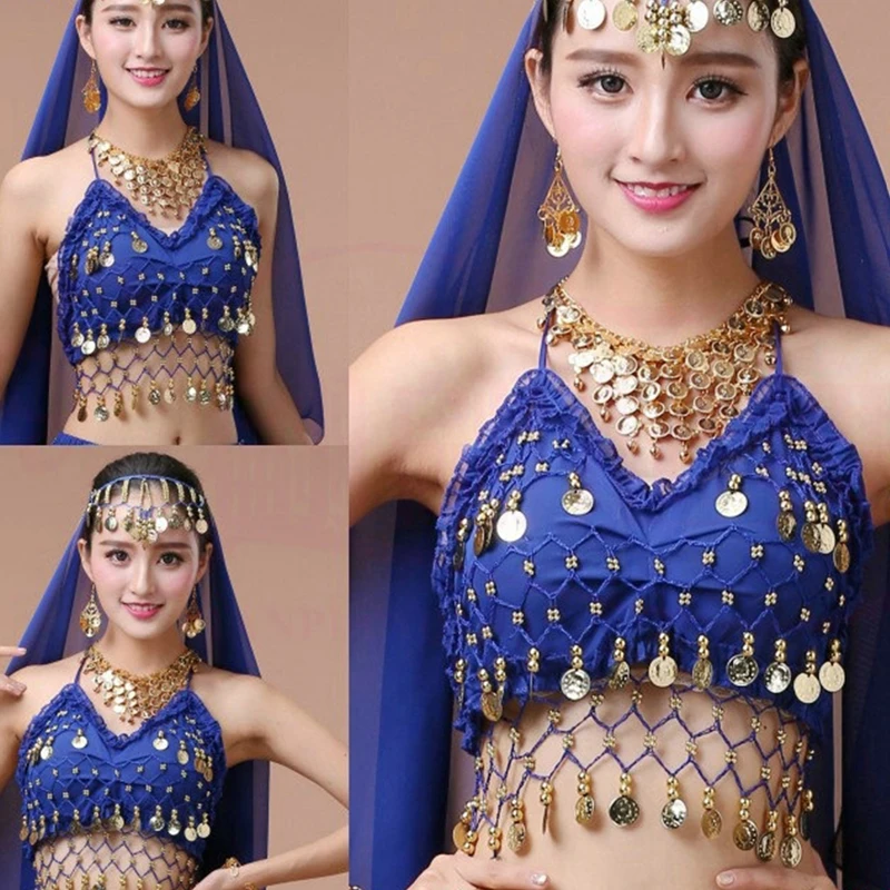 Stage Performance Show Party Costumes Thailand/India/Arab Dance Wear Tassel Sequins Nightclub Halter Belly Dance Strappy Bra Top