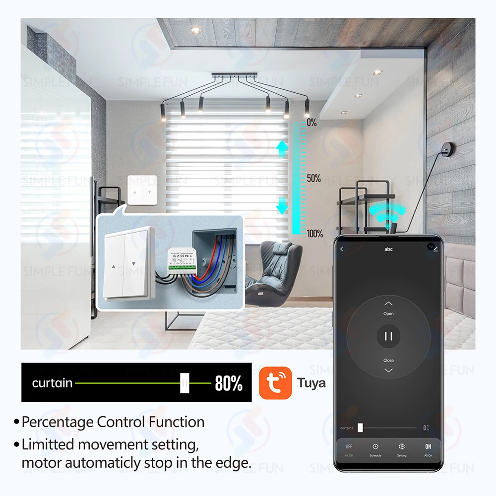 Drahtloser Vorhang-Rollverschlussschalter Tuya, WiFi RF Smart Modul für Jalousien, Markise, 5-in-1-Fernbedienung, funktioniert mit Alexa Google Home – Detail 8