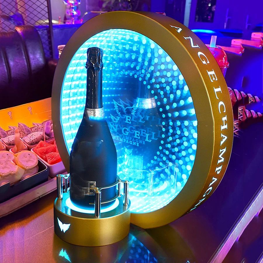 

Custom LED Gold Round Abyss Champagne Display Stand Illuminated Wine Bottle Glorifier Bars Lounges VIP Bottle Presenter Holder