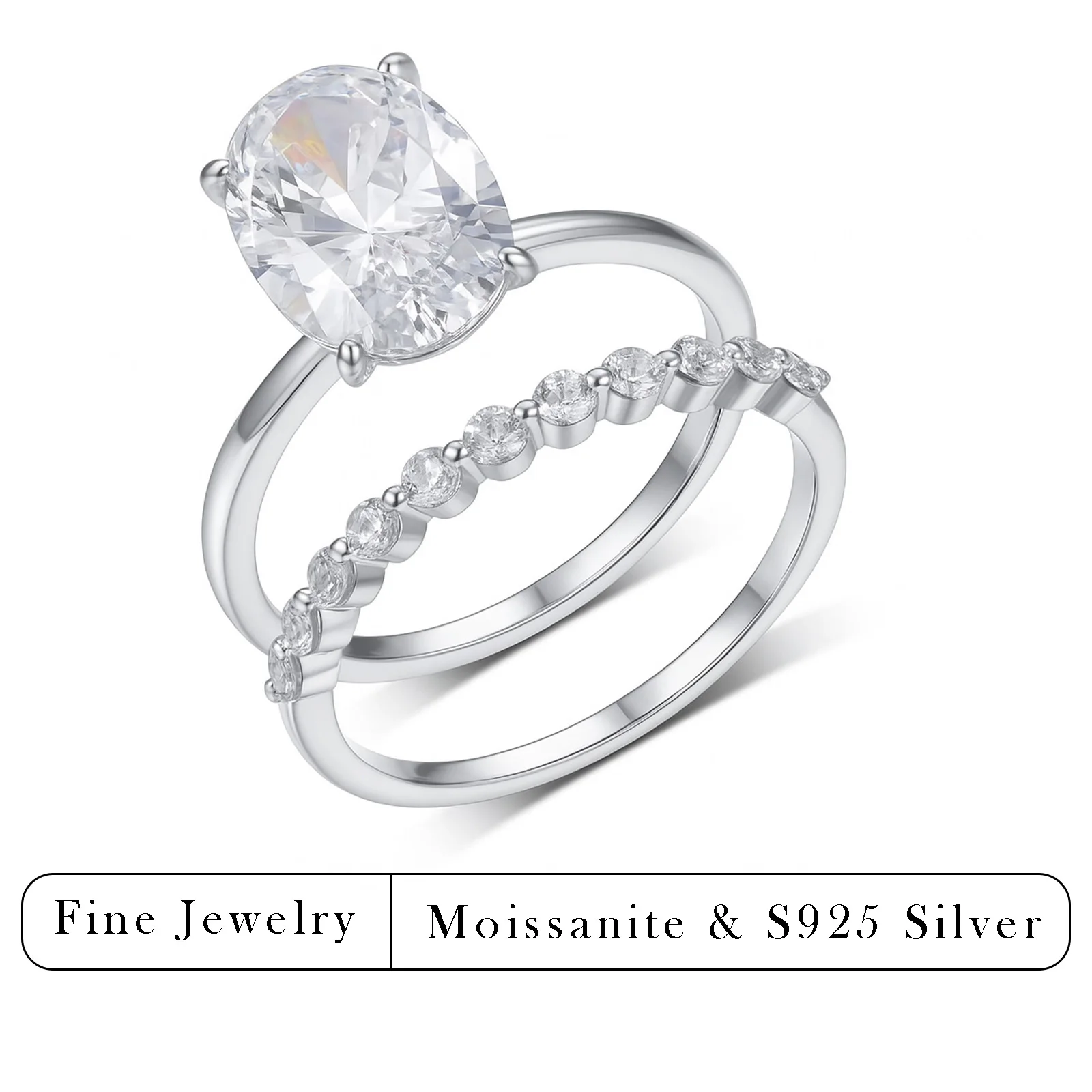 

Обручальное кольцо с овальным муассанитом 4,5 карата, серебро S925, двухрядное кольцо-обещание для женщин