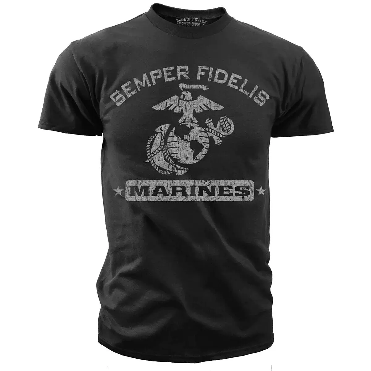 Marine Corps Semper Fi Black T-Shirt- USMC Vintage EGA Shirt