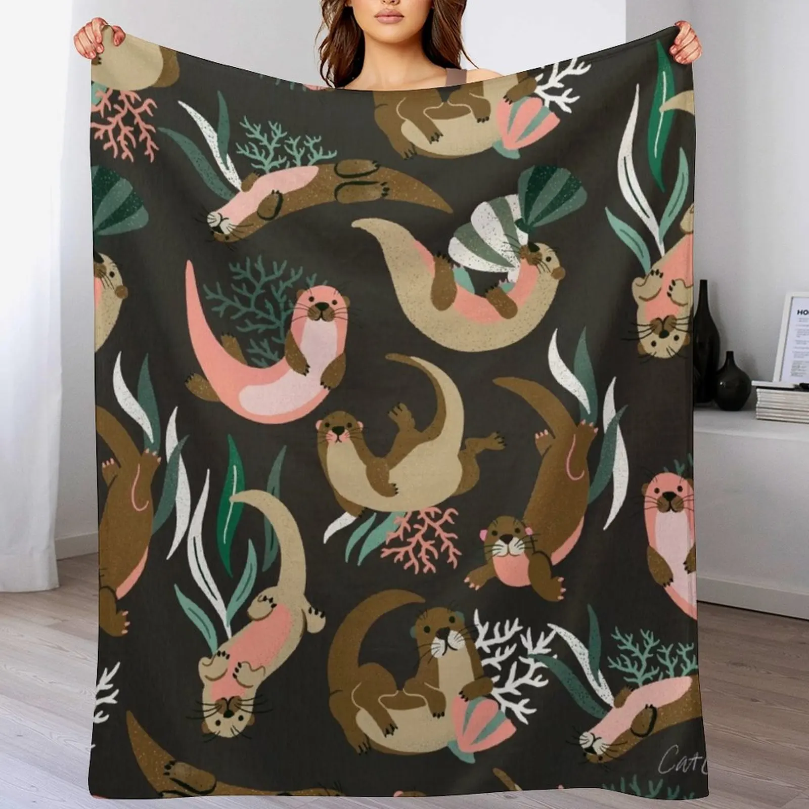 

Otter Collection - Charcoal Throw Blanket Extra Large Throw blankets ands wednesday Moving Blankets