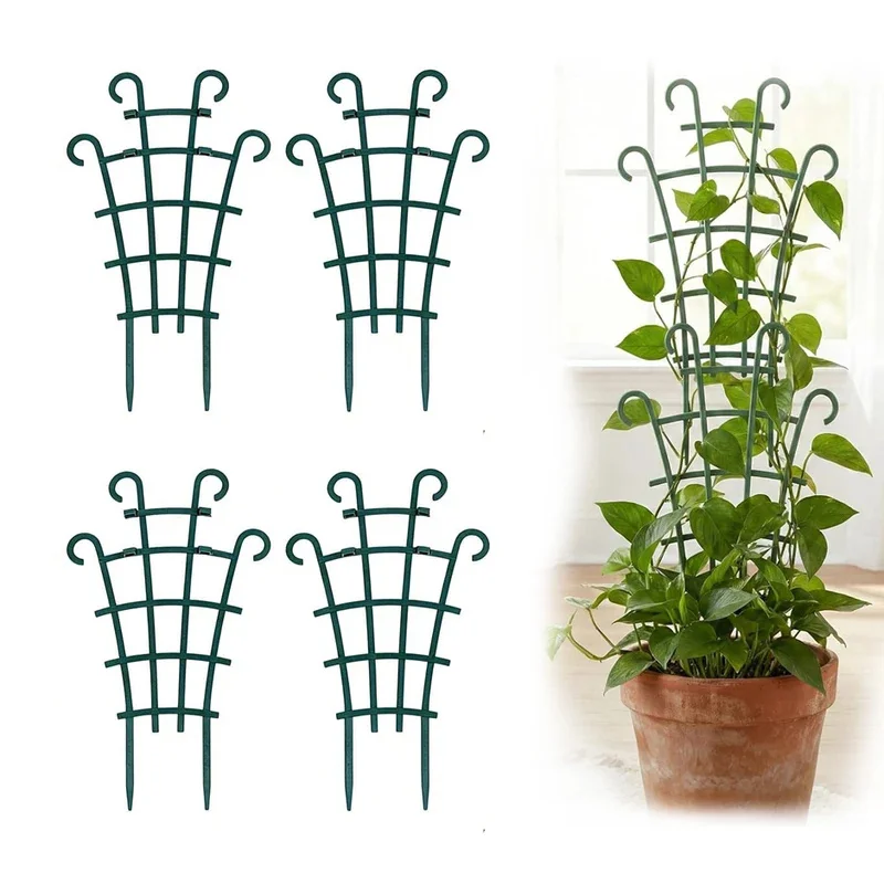 2/5Pcs PVC Plant Trellis Garden Grid Climbing Support Stackable Indoor Outdoor Potted Plants Vine Flower Stake Holder