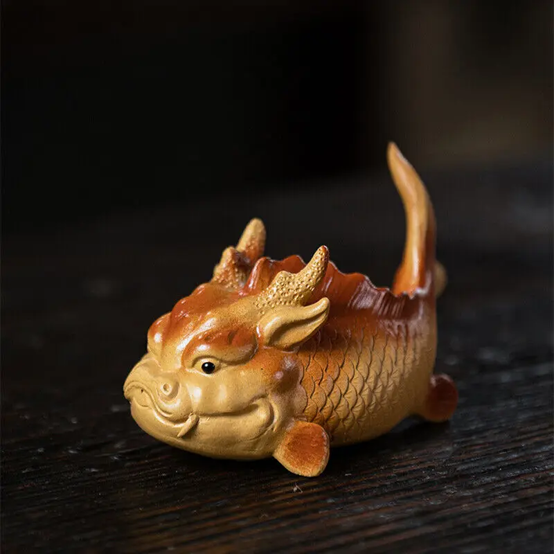 

Fish Carved Tea Play Yixing Zisha Duan Clay Newcreative Tea Pet Handmade Dragon